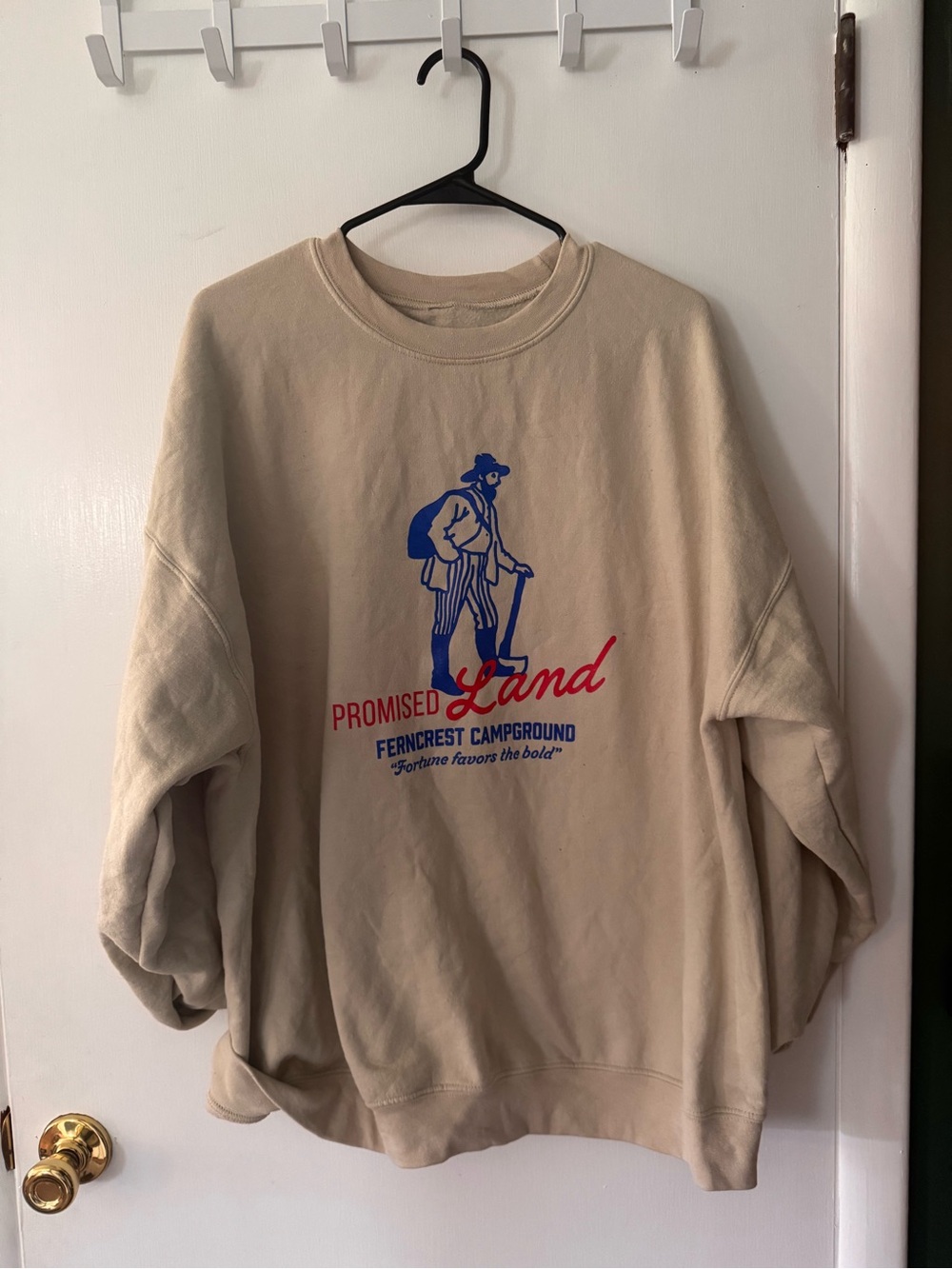 Comfort Colors Beige Crewneck Sweatshirt with Blue and Red Graphic